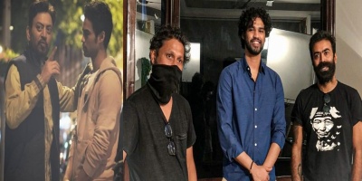 Babil with his father and Late Actor Irrfan Khan, Shoojit Sircar and Producer Ronnie Lahiri